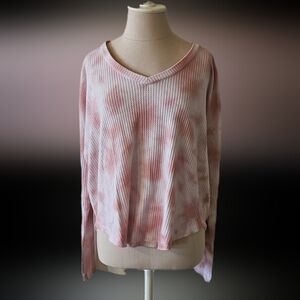 Aeropostale V-neck Tie Dye Waffle Long Sleeve